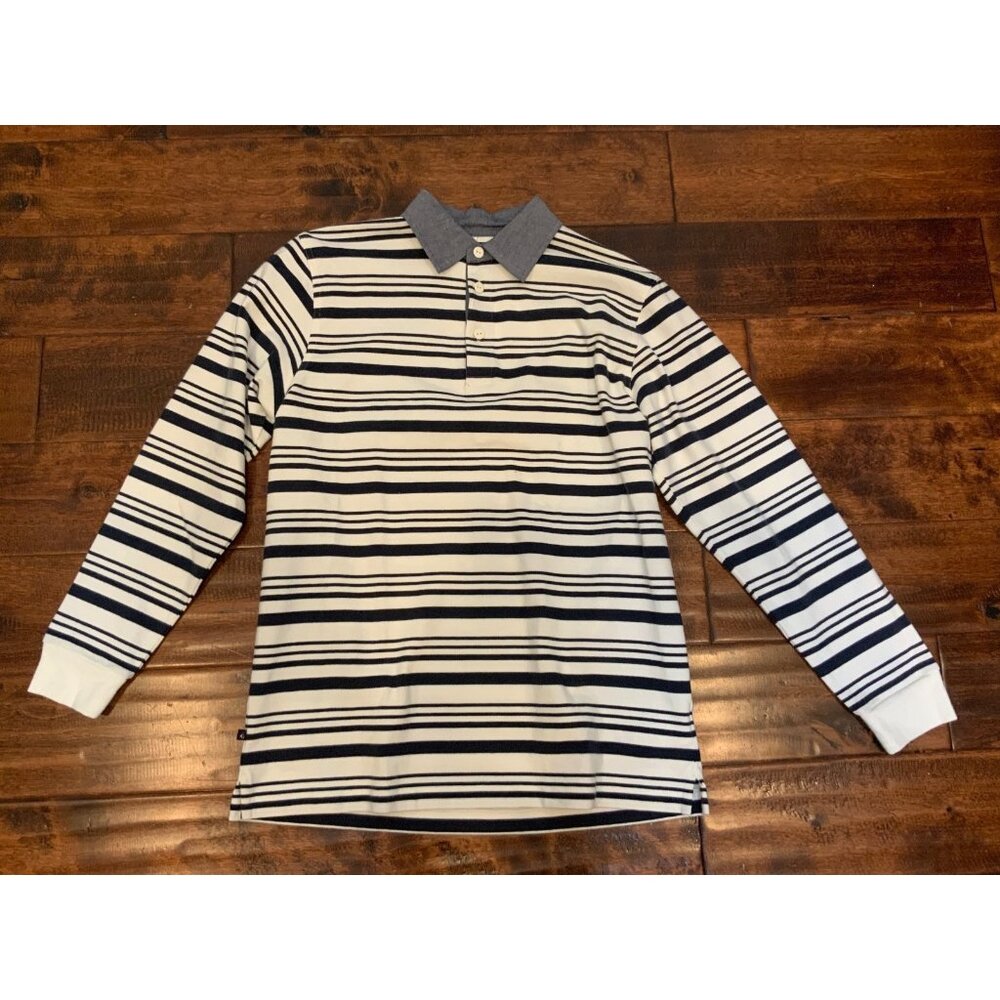 Brooks Brothers Red Fleece White Blue Striped Long Sleeve Polo NWT, Size L
